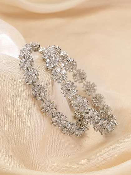 ZENEME Set Of 2
                          Rhodium-Plated American Diamond Studded
                          Bangle
