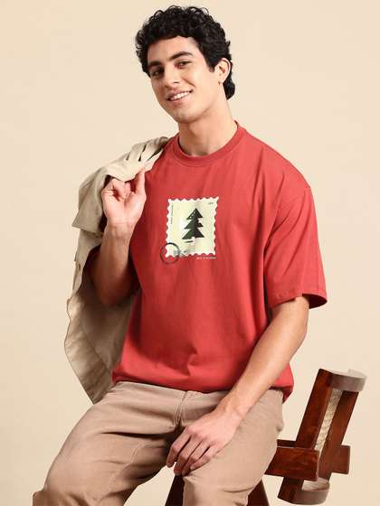 Mast & Harbour Printed Drop-Shoulder Sleeves Casual Tshirt