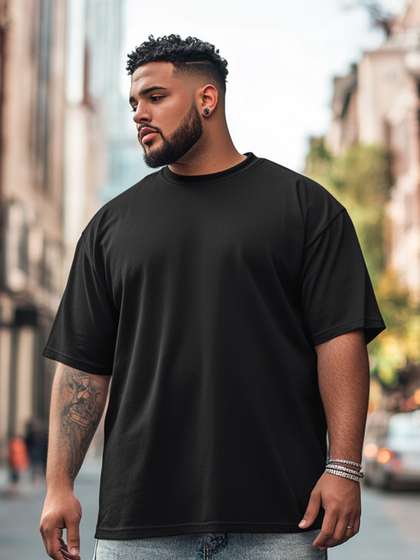 VEIRDO Men Solid Oversized T-shirt