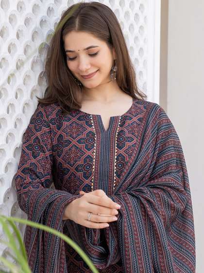 KALINI Ethnic
                          Motifs Printed Regular Gotta Patti Straight
                          Kurta with Trousers & Dupatta