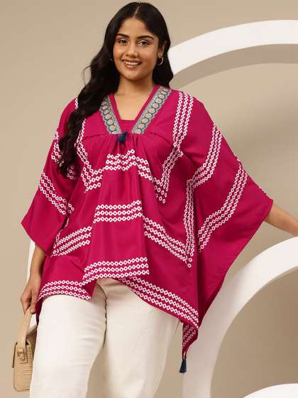 Sztori Plus Size Printed Kaftan Short Kurti