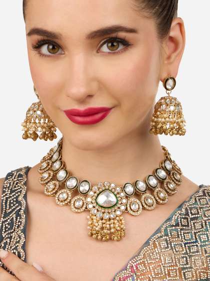 Zaveri Pearls
                          Gold-Plated Meenakari Stones Studded &
                          Beaded Jewellery Set