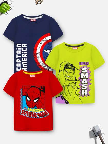 YK Marvel Boys Pack Of 3 Graphic Printed Round Neck Cotton T-shirts