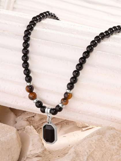 Yellow Chimes Men
                    Stainless Steel Tiger Eye Stone Studded & Beaded
                    Pendants with Chains