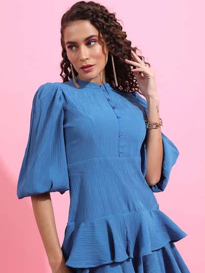 Tokyo Talkies
                          Women Solid Mock Neck Fit & Flare Mini
                          Dress