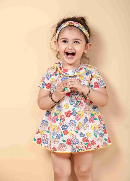TWEENY MINI Infant
                      Girls Floral Pure Cotton Summer Dress with
                      Headband