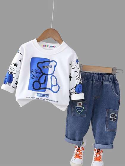 Googo Gaaga Boys Printed
                    Round Neck Pure Cotton Sweatshirt With Trousers