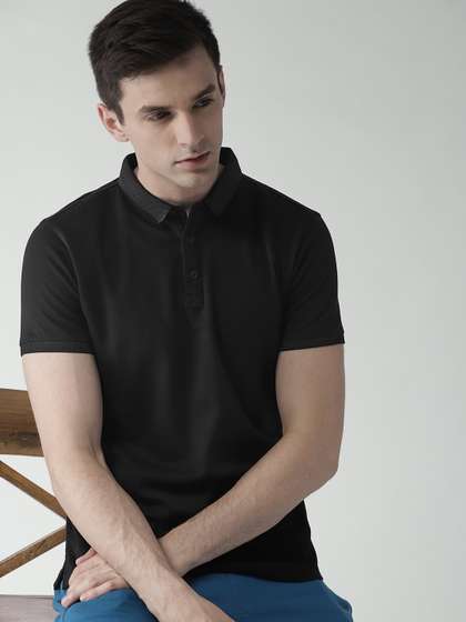 Mast & Harbour Men Black Solid Polo Collar T-shirt