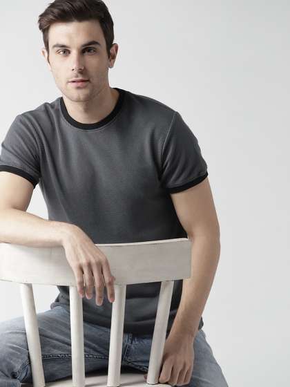 Mast & Harbour Men Grey Self Design Round Neck T-shirt