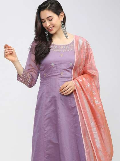 Vishudh Women
                          Solid Embroidered A-Line Maxi Dress