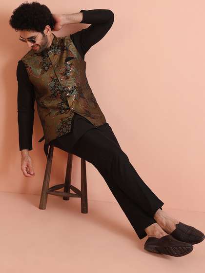 KISAH Men Abstract
                        Regular Fit Jacquard Nehru Jacket