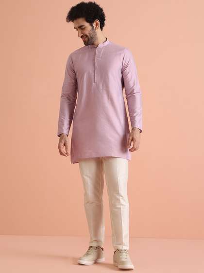 Price History of KISAH Men Mandarin Collar Regular Solid Kurta