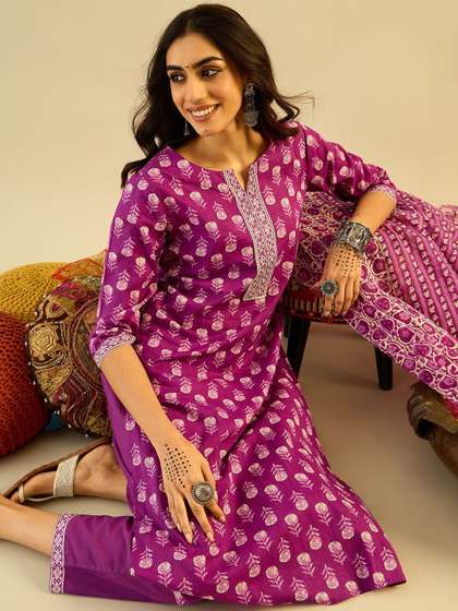 Indo Era Printed Pure Cotton Kurta Set