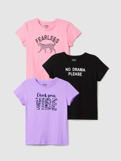 max Girls Pack of 3
                      Printed Cotton T-shirt