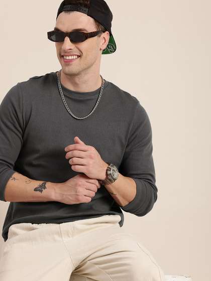 HERE&NOW Self Striped Pure Cotton T-shirt