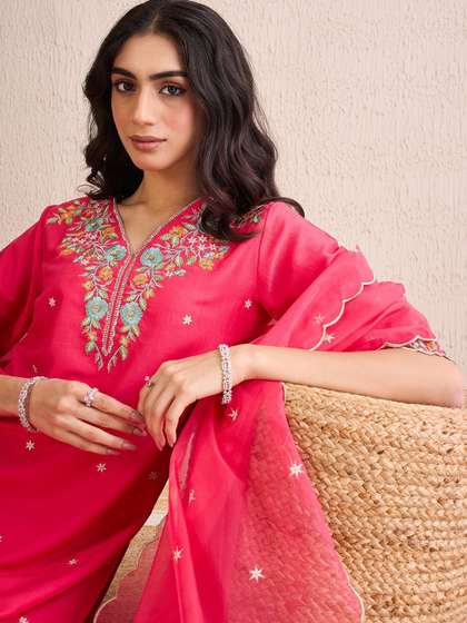 Indo Era Women Embroidered Kurta with Trousers With Dupatta