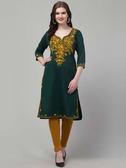 Trend Level Women Embroidered Woollen Kurta