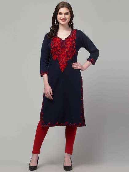 Trend Level Women Embroidered Woollen Kurta