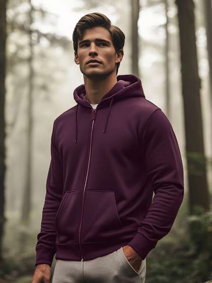 NOBERO Men Zipper
                        Hooded Front-Open Sweatshirt