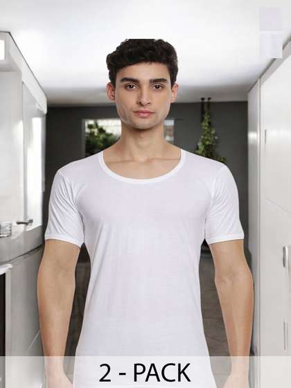 Ramraj Pack of 2 Men
                        White Round Neck Half Sleeve Cotton Innerwear
                        Vest