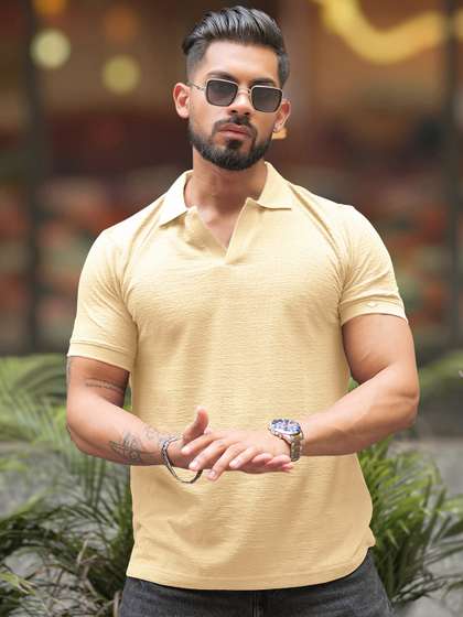 Maniac Men Solid V-Neck Cotton Slim Fit T-shirt