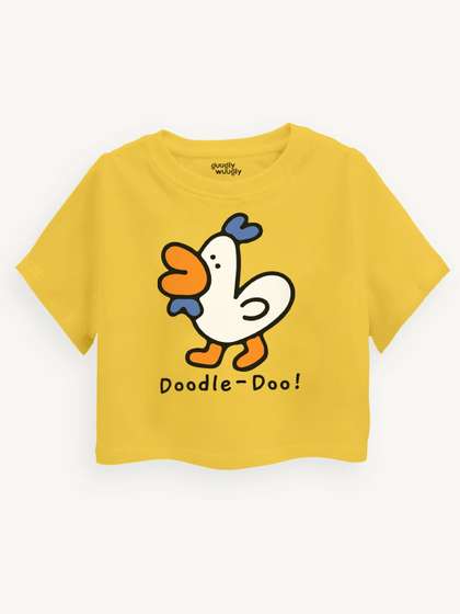 Guugly Wuugly Girls
                      Regular Round Neck Cotton Doodle-Doo Printed Crop
                      Top