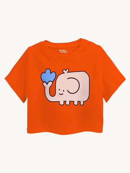 Guugly Wuugly Girls
                      Regular Round Neck Cotton Elephant Printed Crop
                      Top