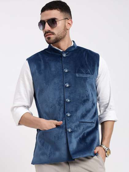 SHOWOFF Velvet Slim-Fit Nehru Jacket