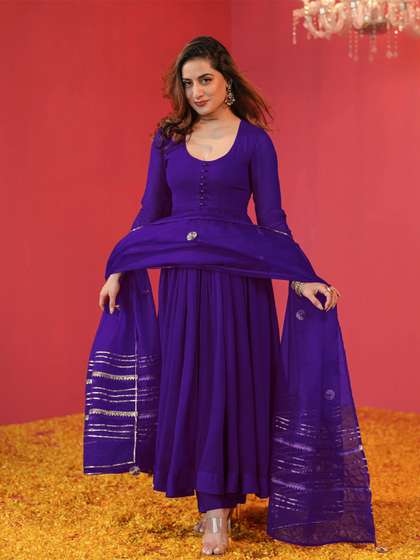 Anni Designer Women Solid Anarkali Kurta Set With Dupatta