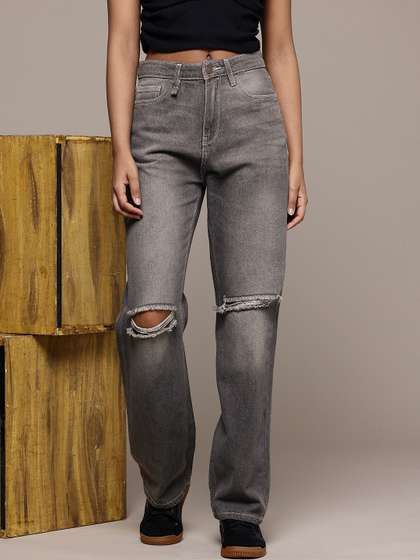 The Roadster Life
                        Co. Women Straight Fit High-Rise Slash Knee
                        Light Fade Pure Cotton Jeans