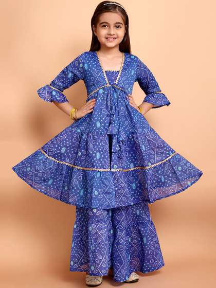 Sangria Girls Bandhani
                    Printed Kurta With Sharara