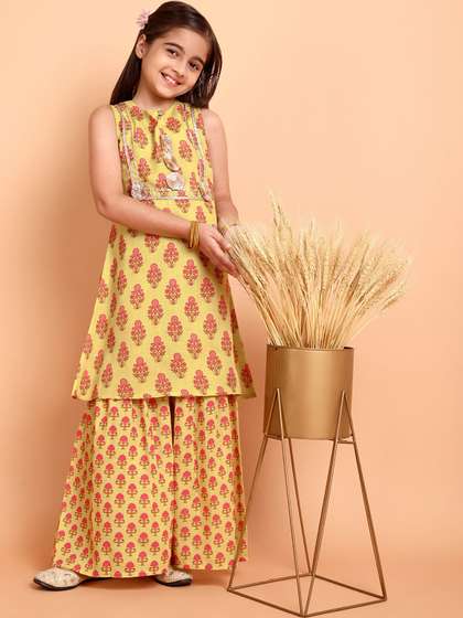 Sangria Girls Floral
                    Printed Pleated Kurta with Sharara