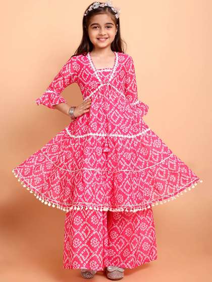 Sangria Girls Bandhani
                    Printed Tiered Empire Kurta with Sharara