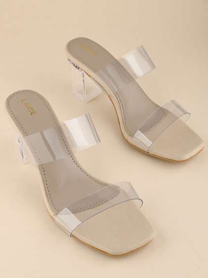 Women Beige Colour
                        Open Toe Glass Block Heels
