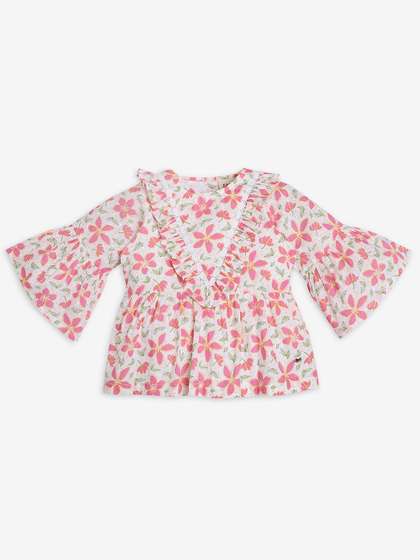 Ed-a-Mamma Girls Floral
                    Printed Round Neck Cotton Top