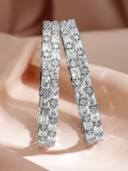 Rubans Set of 2
                        Rhodium-Plated Crystal White AD & Cubic
                        Zirconia Studded Premium Bangles
