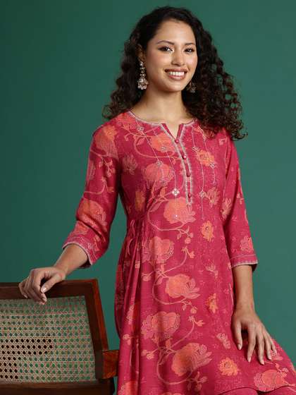 Sangria Floral Printed Kurta with Palazzos