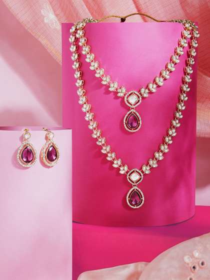 Zaveri Pearls
                          Gold-Plated Austrian Diamond Stone Studded
                          Layered Jewellery Set