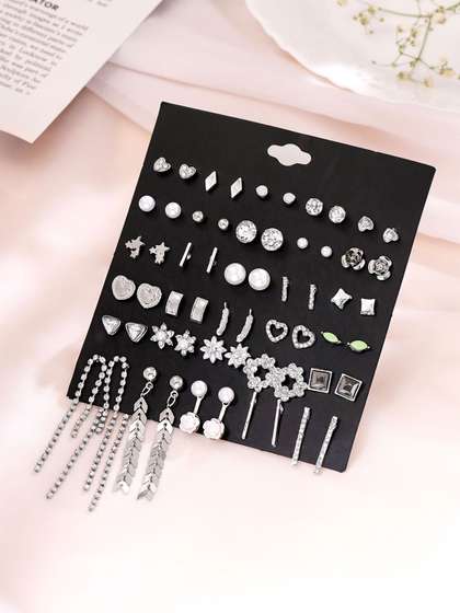 Yellow Chimes Set Of 30
                    Rhodium-Plated Stone Studded & Beaded Studs
                    & Drop Earrings