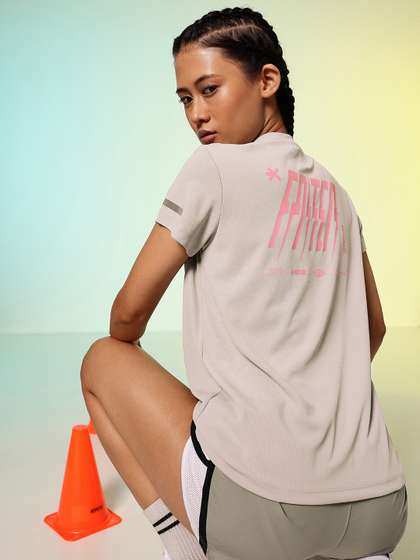 HRX by Hrithik
                          Roshan Typography Printed V-Neck Rapid-Dry
                          Running T-shirt