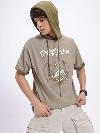 glitchez Printed Hooded Relaxed T-shirt