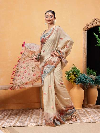 Silk Land Floral
                        Printed Ready to Wear Chanderi Saree
