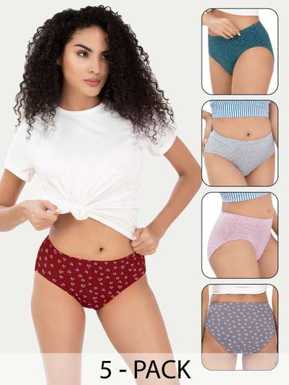 Trylo Pack of 5
                        Printed Inner Elastic Cotton High Waist Hipster
                        Briefs
