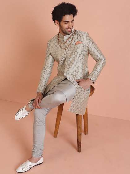 KISAH Self Design
                          Mandarin Collar Jacquard Indowestern Sherwani
                          Churidar Set