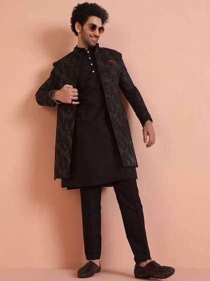 KISAH Men
                        Embroidered Mandarin Collar Indo Western
                        Sherwani Set