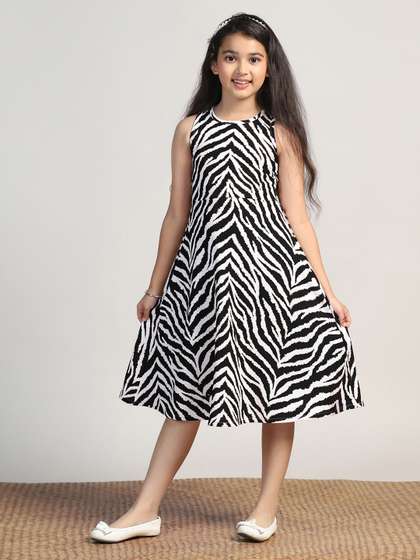 OMPAX Girl's Animal
                    Printed A-Line Midi Dress