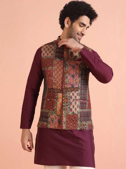 KISAH Men Woven Nehru Jackets