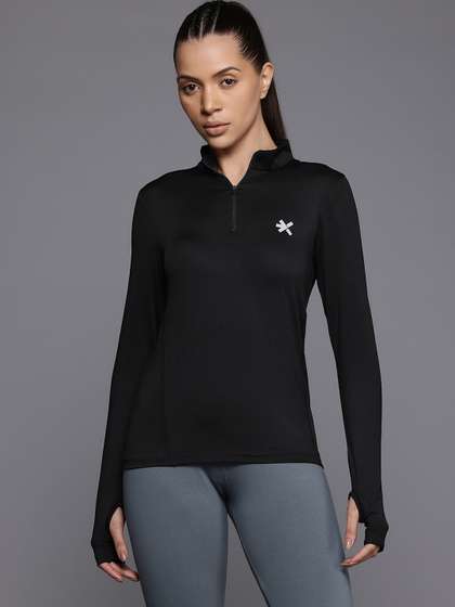 HRX by Hrithik
                        Roshan Brand Logo Detail Mock Neck Rapid Dry
                        Slim Fit T-shirt