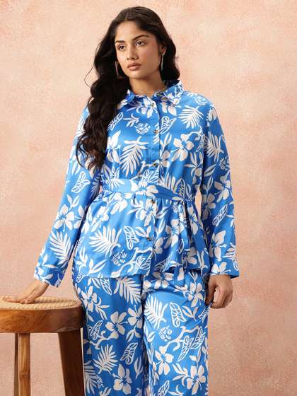 all about you Plus
                        Size Floral Print Co-Ords With a Tie-ups Belt