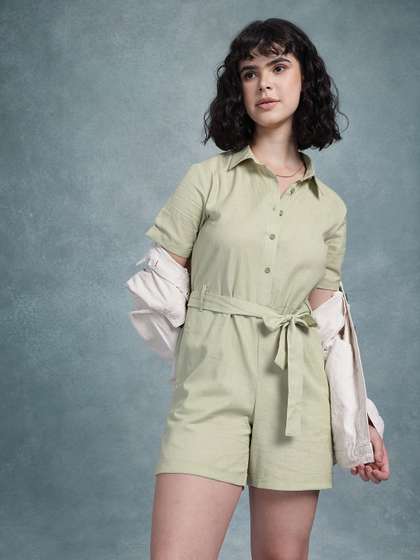 The Roadster Life Co.
                      Pure Cotton Button-Up Playsuit with Belt
